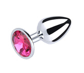 Love In Leather Metal Anal Plug With Round Gem Pink Small Butt Plugs